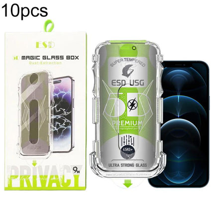 10pcs 5D Curved Easy Install Dust-proof Box Privacy Edge-to-Edge Tempered Glass Film, For iPhone 17e / 16e / 14 / 13 Pro, For iPhone 17 Pro Max, For iPhone 17 Pro, For iPhone 17 / 16 Pro, For iPhone Air, For iPhone 16 Pro Max, For iPhone 16 Plus / 15 P...