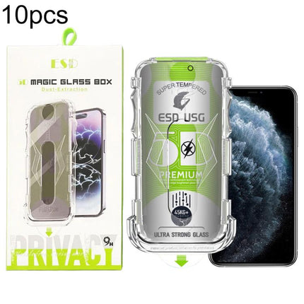 10pcs 5D Curved Easy Install Dust-proof Box Privacy Edge-to-Edge Tempered Glass Film, For iPhone 17e / 16e / 14 / 13 Pro, For iPhone 17 Pro Max, For iPhone 17 Pro, For iPhone 17 / 16 Pro, For iPhone Air, For iPhone 16 Pro Max, For iPhone 16 Plus / 15 P...