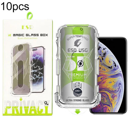 10pcs 5D Curved Easy Install Dust-proof Box Privacy Edge-to-Edge Tempered Glass Film, For iPhone 17e / 16e / 14 / 13 Pro, For iPhone 17 Pro Max, For iPhone 17 Pro, For iPhone 17 / 16 Pro, For iPhone Air, For iPhone 16 Pro Max, For iPhone 16 Plus / 15 P...