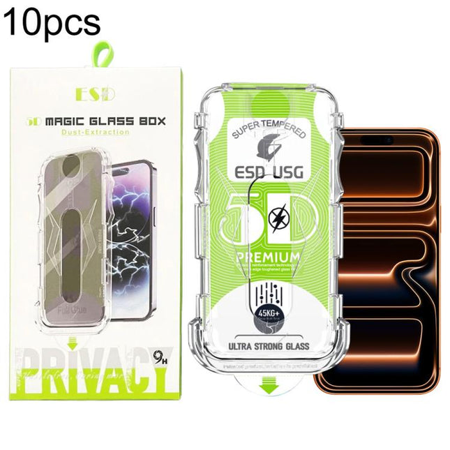 10pcs 5D Curved Easy Install Dust-proof Box Edge-to-Edge HD Tempered Glass Film, For iPhone 17e / 16e / 14 / 13 Pro, For iPhone 17 Pro Max, For iPhone 17 Pro, For iPhone 17 / 16 Pro, For iPhone Air, For iPhone 16 Pro Max, For iPhone 16 Plus / 15 Plus  ...