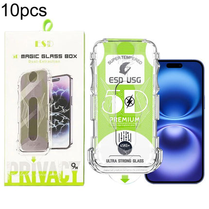10pcs 5D Curved Easy Install Dust-proof Box Edge-to-Edge HD Tempered Glass Film, For iPhone 17e / 16e / 14 / 13 Pro, For iPhone 17 Pro Max, For iPhone 17 Pro, For iPhone 17 / 16 Pro, For iPhone Air, For iPhone 16 Pro Max, For iPhone 16 Plus / 15 Plus  ...