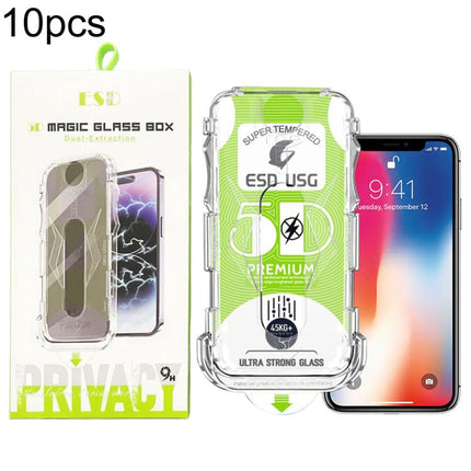 10pcs 5D Curved Easy Install Dust-proof Box Edge-to-Edge HD Tempered Glass Film, For iPhone 17e / 16e / 14 / 13 Pro, For iPhone 17 Pro Max, For iPhone 17 Pro, For iPhone 17 / 16 Pro, For iPhone Air, For iPhone 16 Pro Max, For iPhone 16 Plus / 15 Plus  ...