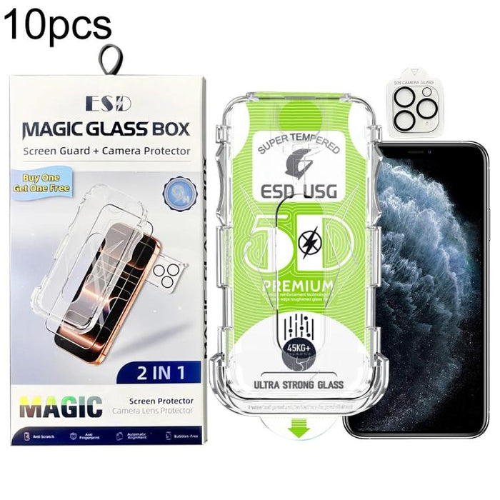 10pcs 5D Curved Easy Install Dust-proof Box Edge-to-Edge HD Tempered Glass Film with Lens Film, For iPhone 11 Pro, For iPhone X / XS, For iPhone XR, For iPhone XS Max