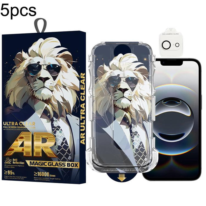 5pcs Sunglasses Lion Easy Install Dust-proof Box AR HD Tempered Glass Film with Lens Film, For iPhone 17e / 16e, For iPhone 17 Pro Max, For iPhone 17 Pro, For iPhone 17, For iPhone Air, For iPhone 16 Pro Max, For iPhone 16 Pro, For iPhone 16 Plus      ...