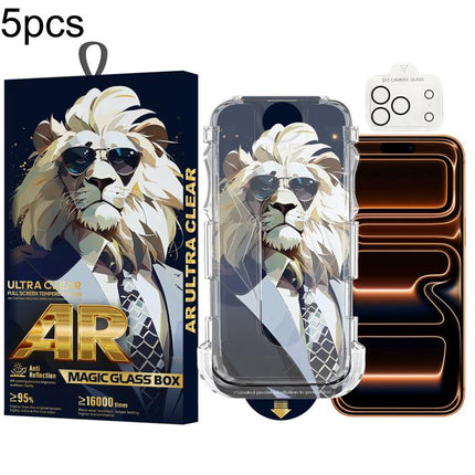 5pcs Sunglasses Lion Easy Install Dust-proof Box AR HD Tempered Glass Film with Lens Film, For iPhone 17e / 16e, For iPhone 17 Pro Max, For iPhone 17 Pro, For iPhone 17, For iPhone Air, For iPhone 16 Pro Max, For iPhone 16 Pro, For iPhone 16 Plus      ...
