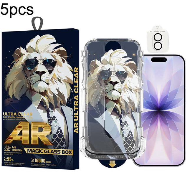 5pcs Sunglasses Lion Easy Install Dust-proof Box AR HD Tempered Glass Film with Lens Film, For iPhone 17e / 16e, For iPhone 17 Pro Max, For iPhone 17 Pro, For iPhone 17, For iPhone Air, For iPhone 16 Pro Max, For iPhone 16 Pro, For iPhone 16 Plus      ...