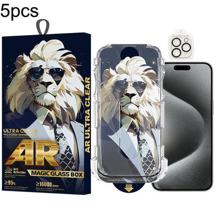 5pcs Sunglasses Lion Easy Install Dust-proof Box AR HD Tempered Glass Film with Lens Film, For iPhone 17e / 16e, For iPhone 17 Pro Max, For iPhone 17 Pro, For iPhone 17, For iPhone Air, For iPhone 16 Pro Max, For iPhone 16 Pro, For iPhone 16 Plus      ...