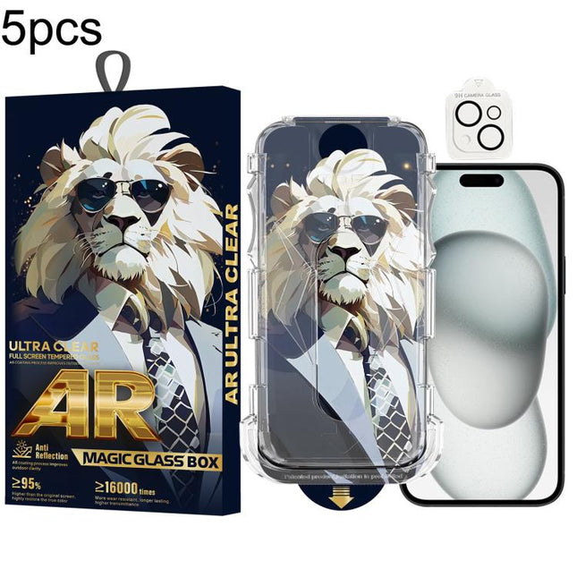 5pcs Sunglasses Lion Easy Install Dust-proof Box AR HD Tempered Glass Film with Lens Film, For iPhone 17e / 16e, For iPhone 17 Pro Max, For iPhone 17 Pro, For iPhone 17, For iPhone Air, For iPhone 16 Pro Max, For iPhone 16 Pro, For iPhone 16 Plus      ...