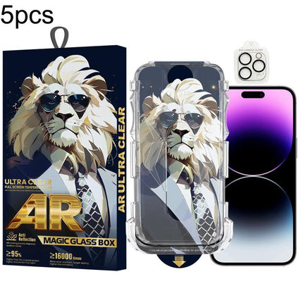 5pcs Sunglasses Lion Easy Install Dust-proof Box AR HD Tempered Glass Film with Lens Film, For iPhone 17e / 16e, For iPhone 17 Pro Max, For iPhone 17 Pro, For iPhone 17, For iPhone Air, For iPhone 16 Pro Max, For iPhone 16 Pro, For iPhone 16 Plus      ...