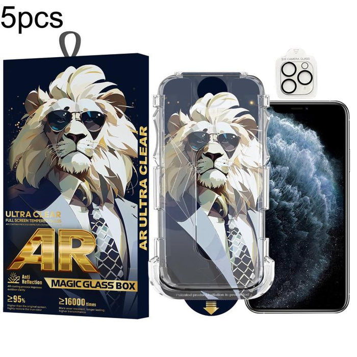 5pcs Sunglasses Lion Easy Install Dust-proof Box AR HD Tempered Glass Film with Lens Film, For iPhone 11 Pro, For iPhone X / XS, For iPhone XR, For iPhone XS Max