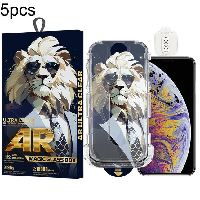 5pcs Sunglasses Lion Easy Install Dust-proof Box AR HD Tempered Glass Film with Lens Film, For iPhone 11 Pro, For iPhone X / XS, For iPhone XR, For iPhone XS Max