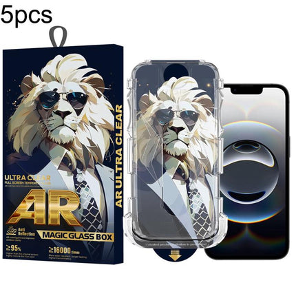 5pcs Sunglasses Lion Easy Install Dust-proof Box AR HD Tempered Glass Film, For iPhone 17e / 16e / 14 / 13 Pro, For iPhone 17 Pro Max, For iPhone 17 Pro, For iPhone 17 / 16 Pro, For iPhone Air, For iPhone 16 Pro Max, For iPhone 16 Plus / 15 Plus       ...