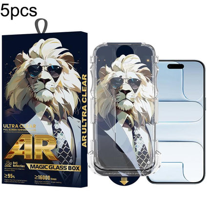 5pcs Sunglasses Lion Easy Install Dust-proof Box AR HD Tempered Glass Film, For iPhone 17e / 16e / 14 / 13 Pro, For iPhone 17 Pro Max, For iPhone 17 Pro, For iPhone 17 / 16 Pro, For iPhone Air, For iPhone 16 Pro Max, For iPhone 16 Plus / 15 Plus       ...