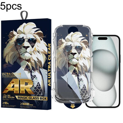 5pcs Sunglasses Lion Easy Install Dust-proof Box AR HD Tempered Glass Film, For iPhone 17e / 16e / 14 / 13 Pro, For iPhone 17 Pro Max, For iPhone 17 Pro, For iPhone 17 / 16 Pro, For iPhone Air, For iPhone 16 Pro Max, For iPhone 16 Plus / 15 Plus       ...