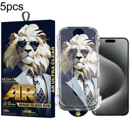 5pcs Sunglasses Lion Easy Install Dust-proof Box AR HD Tempered Glass Film, For iPhone 17e / 16e / 14 / 13 Pro, For iPhone 17 Pro Max, For iPhone 17 Pro, For iPhone 17 / 16 Pro, For iPhone Air, For iPhone 16 Pro Max, For iPhone 16 Plus / 15 Plus       ...