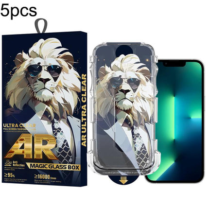 5pcs Sunglasses Lion Easy Install Dust-proof Box AR HD Tempered Glass Film, For iPhone 17e / 16e / 14 / 13 Pro, For iPhone 17 Pro Max, For iPhone 17 Pro, For iPhone 17 / 16 Pro, For iPhone Air, For iPhone 16 Pro Max, For iPhone 16 Plus / 15 Plus       ...