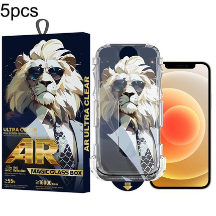 5pcs Sunglasses Lion Easy Install Dust-proof Box AR HD Tempered Glass Film, For iPhone 17e / 16e / 14 / 13 Pro, For iPhone 17 Pro Max, For iPhone 17 Pro, For iPhone 17 / 16 Pro, For iPhone Air, For iPhone 16 Pro Max, For iPhone 16 Plus / 15 Plus       ...
