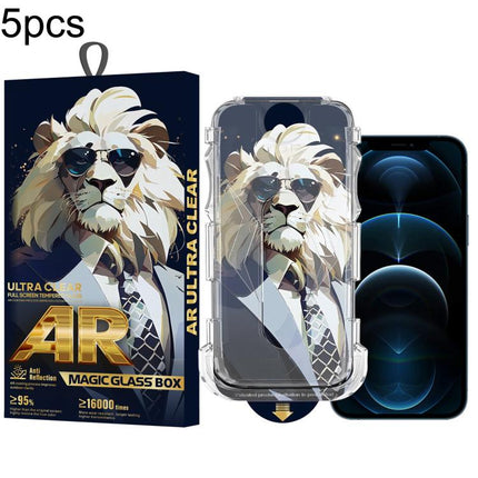 5pcs Sunglasses Lion Easy Install Dust-proof Box AR HD Tempered Glass Film, For iPhone 17e / 16e / 14 / 13 Pro, For iPhone 17 Pro Max, For iPhone 17 Pro, For iPhone 17 / 16 Pro, For iPhone Air, For iPhone 16 Pro Max, For iPhone 16 Plus / 15 Plus       ...