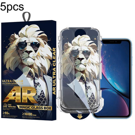 5pcs Sunglasses Lion Easy Install Dust-proof Box AR HD Tempered Glass Film, For iPhone 17e / 16e / 14 / 13 Pro, For iPhone 17 Pro Max, For iPhone 17 Pro, For iPhone 17 / 16 Pro, For iPhone Air, For iPhone 16 Pro Max, For iPhone 16 Plus / 15 Plus       ...