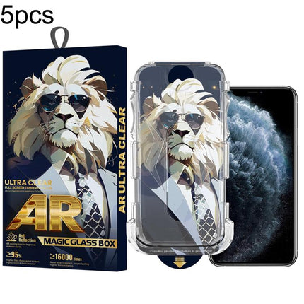 5pcs Sunglasses Lion Easy Install Dust-proof Box AR HD Tempered Glass Film, For iPhone 17e / 16e / 14 / 13 Pro, For iPhone 17 Pro Max, For iPhone 17 Pro, For iPhone 17 / 16 Pro, For iPhone Air, For iPhone 16 Pro Max, For iPhone 16 Plus / 15 Plus       ...