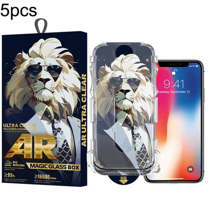 5pcs Sunglasses Lion Easy Install Dust-proof Box AR HD Tempered Glass Film, For iPhone 17e / 16e / 14 / 13 Pro, For iPhone 17 Pro Max, For iPhone 17 Pro, For iPhone 17 / 16 Pro, For iPhone Air, For iPhone 16 Pro Max, For iPhone 16 Plus / 15 Plus       ...