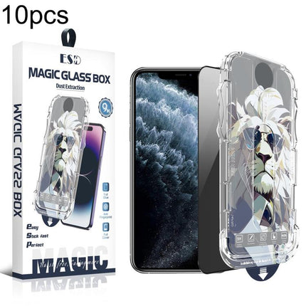 10pcs Easy Install Dust-proof Box Privacy Tempered Glass Film, For iPhone 17e / 16e / 14 / 13 Pro, For iPhone 17 Pro Max, For iPhone 17 Pro, For iPhone 17 / 16 Pro, For iPhone Air, For iPhone 16 Pro Max, For iPhone 16 Plus / 15 Plus, For iPhone 16 / 15...