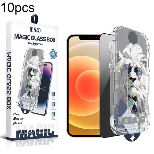 10pcs Easy Install Dust-proof Box Privacy Tempered Glass Film, For iPhone 17e / 16e / 14 / 13 Pro, For iPhone 17 Pro Max, For iPhone 17 Pro, For iPhone 17 / 16 Pro, For iPhone Air, For iPhone 16 Pro Max, For iPhone 16 Plus / 15 Plus, For iPhone 16 / 15...