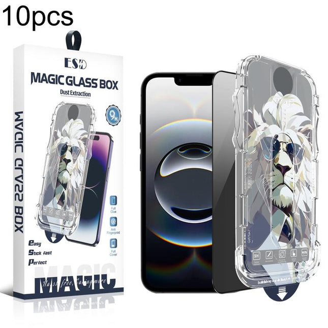 10pcs Easy Install Dust-proof Box Privacy Tempered Glass Film, For iPhone 17e / 16e / 14 / 13 Pro, For iPhone 17 Pro Max, For iPhone 17 Pro, For iPhone 17 / 16 Pro, For iPhone Air, For iPhone 16 Pro Max, For iPhone 16 Plus / 15 Plus, For iPhone 16 / 15...