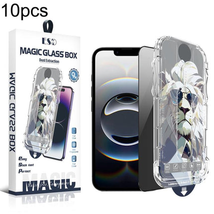 10pcs Easy Install Dust-proof Box Privacy Tempered Glass Film, For iPhone 17e / 16e / 14 / 13 Pro, For iPhone 17 Pro Max, For iPhone 17 Pro, For iPhone 17 / 16 Pro, For iPhone Air, For iPhone 16 Pro Max, For iPhone 16 Plus / 15 Plus, For iPhone 16 / 15...