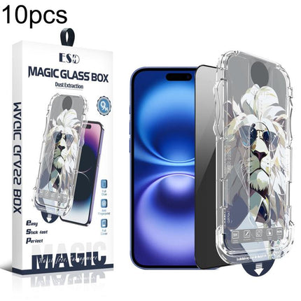 10pcs Easy Install Dust-proof Box Privacy Tempered Glass Film, For iPhone 17e / 16e / 14 / 13 Pro, For iPhone 17 Pro Max, For iPhone 17 Pro, For iPhone 17 / 16 Pro, For iPhone Air, For iPhone 16 Pro Max, For iPhone 16 Plus / 15 Plus, For iPhone 16 / 15...