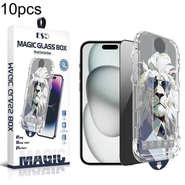 10pcs Easy Install Dust-proof Box Privacy Tempered Glass Film, For iPhone 17e / 16e / 14 / 13 Pro, For iPhone 17 Pro Max, For iPhone 17 Pro, For iPhone 17 / 16 Pro, For iPhone Air, For iPhone 16 Pro Max, For iPhone 16 Plus / 15 Plus, For iPhone 16 / 15...