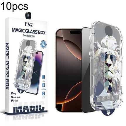 10pcs Easy Install Dust-proof Box Privacy Tempered Glass Film, For iPhone 17e / 16e / 14 / 13 Pro, For iPhone 17 Pro Max, For iPhone 17 Pro, For iPhone 17 / 16 Pro, For iPhone Air, For iPhone 16 Pro Max, For iPhone 16 Plus / 15 Plus, For iPhone 16 / 15...