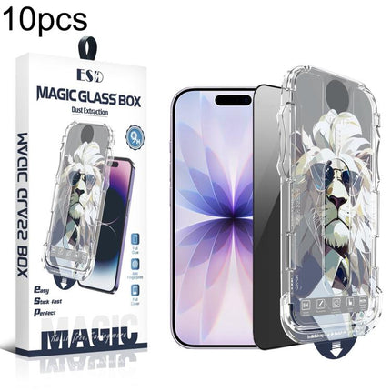 10pcs Easy Install Dust-proof Box Privacy Tempered Glass Film, For iPhone 17e / 16e / 14 / 13 Pro, For iPhone 17 Pro Max, For iPhone 17 Pro, For iPhone 17 / 16 Pro, For iPhone Air, For iPhone 16 Pro Max, For iPhone 16 Plus / 15 Plus, For iPhone 16 / 15...