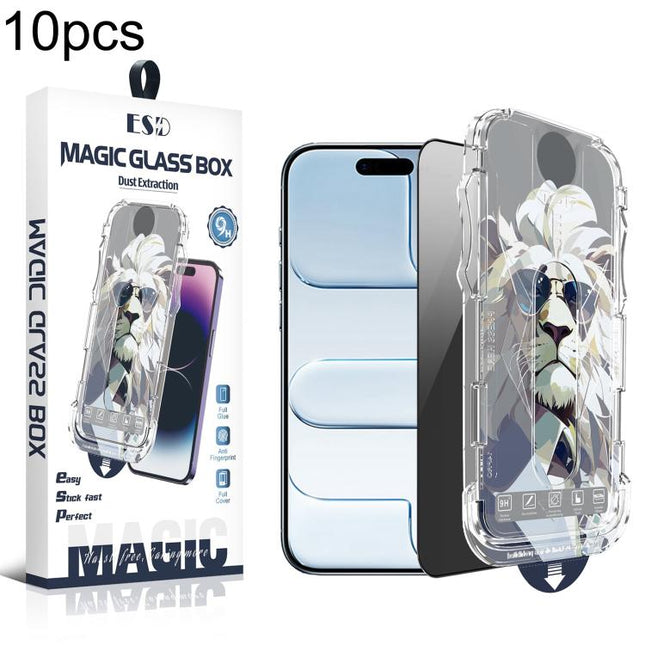 10pcs Easy Install Dust-proof Box Privacy Tempered Glass Film, For iPhone 17e / 16e / 14 / 13 Pro, For iPhone 17 Pro Max, For iPhone 17 Pro, For iPhone 17 / 16 Pro, For iPhone Air, For iPhone 16 Pro Max, For iPhone 16 Plus / 15 Plus, For iPhone 16 / 15...