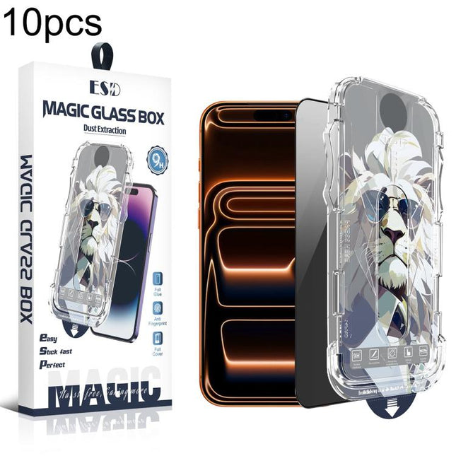 10pcs Easy Install Dust-proof Box Privacy Tempered Glass Film, For iPhone 17e / 16e / 14 / 13 Pro, For iPhone 17 Pro Max, For iPhone 17 Pro, For iPhone 17 / 16 Pro, For iPhone Air, For iPhone 16 Pro Max, For iPhone 16 Plus / 15 Plus, For iPhone 16 / 15...
