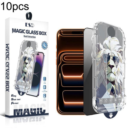 10pcs Easy Install Dust-proof Box Privacy Tempered Glass Film, For iPhone 17e / 16e / 14 / 13 Pro, For iPhone 17 Pro Max, For iPhone 17 Pro, For iPhone 17 / 16 Pro, For iPhone Air, For iPhone 16 Pro Max, For iPhone 16 Plus / 15 Plus, For iPhone 16 / 15...