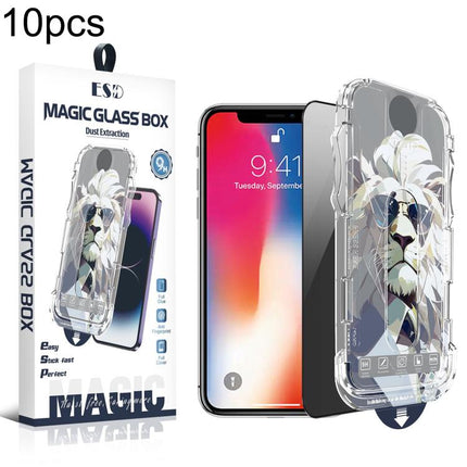 10pcs Easy Install Dust-proof Box Privacy Tempered Glass Film, For iPhone 17e / 16e / 14 / 13 Pro, For iPhone 17 Pro Max, For iPhone 17 Pro, For iPhone 17 / 16 Pro, For iPhone Air, For iPhone 16 Pro Max, For iPhone 16 Plus / 15 Plus, For iPhone 16 / 15...