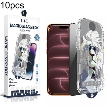 10pcs Easy Install Dust-proof Box Privacy Tempered Glass Film, For iPhone 17e / 16e / 14 / 13 Pro, For iPhone 17 Pro Max, For iPhone 17 Pro, For iPhone 17 / 16 Pro, For iPhone Air, For iPhone 16 Pro Max, For iPhone 16 Plus / 15 Plus, For iPhone 16 / 15...