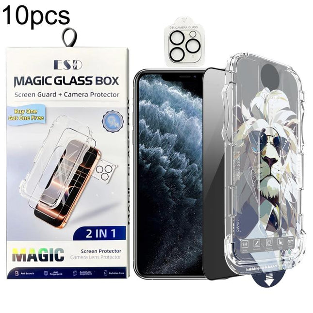 10pcs Easy Install Dust-proof Box Privacy Tempered Glass Film with Lens Film, For iPhone 11 Pro, For iPhone XS / X, For iPhone XR, For iPhone XS Max