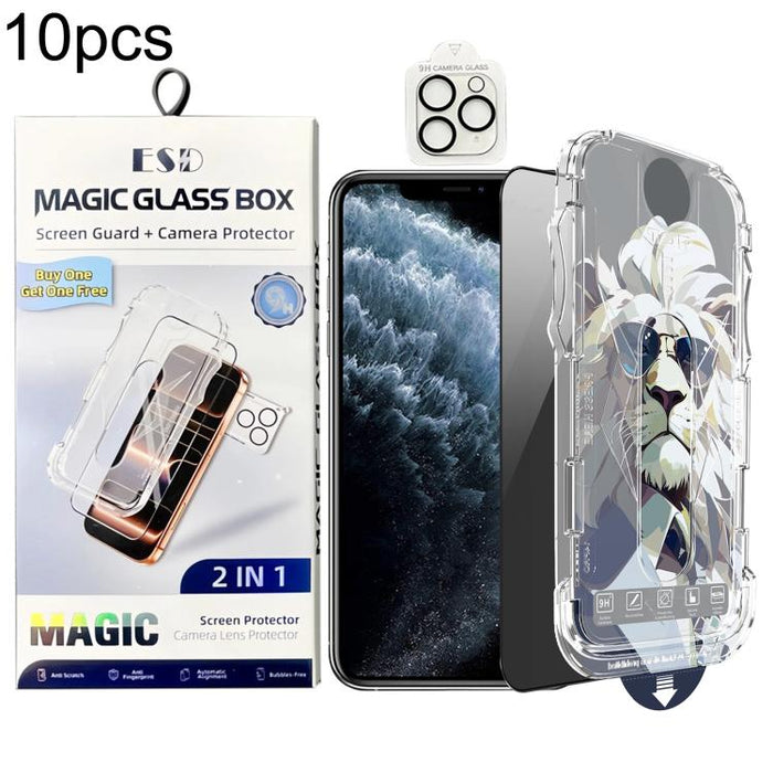 10pcs Easy Install Dust-proof Box Privacy Tempered Glass Film with Lens Film, For iPhone 11 Pro, For iPhone XS / X, For iPhone XR, For iPhone XS Max