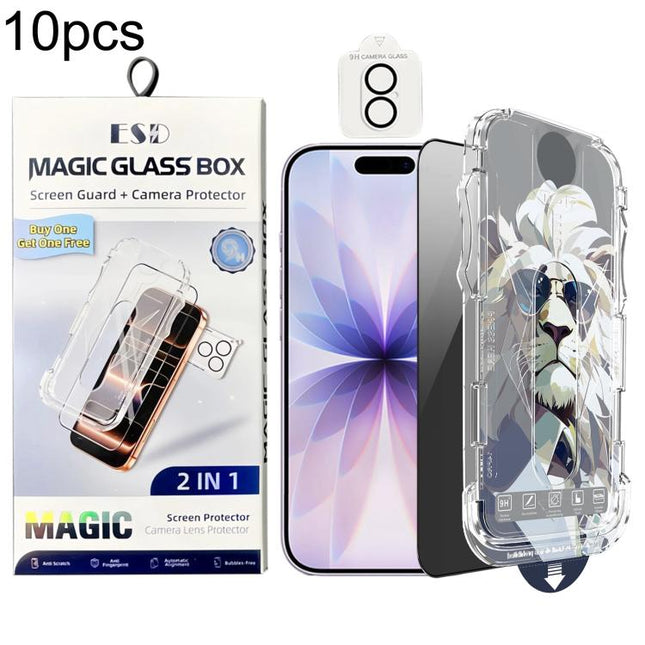 10pcs Easy Install Dust-proof Box Privacy Tempered Glass Film with Lens Film, For iPhone 17e / 16e, For iPhone 17 Pro Max, For iPhone 17 Pro, For iPhone 17, For iPhone Air, For iPhone 16 Pro Max, For iPhone 16 Pro, For iPhone 16 Plus, For iPhone 16    ...