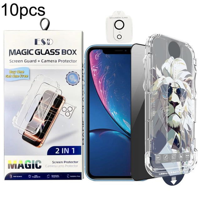 10pcs Easy Install Dust-proof Box Privacy Tempered Glass Film with Lens Film, For iPhone 11 Pro, For iPhone XS / X, For iPhone XR, For iPhone XS Max