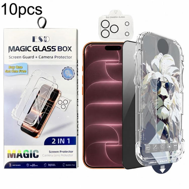 10pcs Easy Install Dust-proof Box Privacy Tempered Glass Film with Lens Film, For iPhone 17e / 16e, For iPhone 17 Pro Max, For iPhone 17 Pro, For iPhone 17, For iPhone Air, For iPhone 16 Pro Max, For iPhone 16 Pro, For iPhone 16 Plus, For iPhone 16    ...
