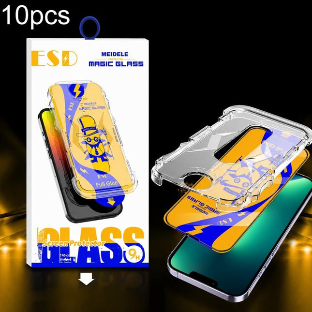 10pcs MEIDELE Easy Install Dust-proof Box HD Tempered Glass Film, For iPhone 17e / 16e / 14 / 13 Pro, For iPhone 17 Pro Max, For iPhone 17 / 16 Pro, For iPhone 17 Pro, For iPhone Air, For iPhone 16 Pro Max, For iPhone 16 Plus / 15 Plus, For iPhone 16 /...