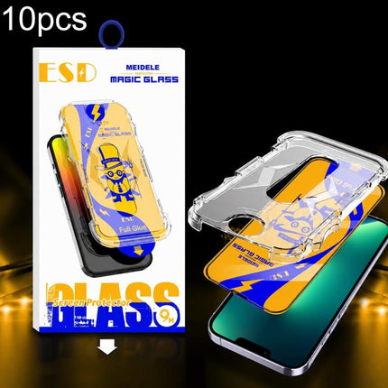 10pcs MEIDELE Easy Install Dust-proof Box HD Tempered Glass Film, For iPhone 17e / 16e / 14 / 13 Pro, For iPhone 17 Pro Max, For iPhone 17 / 16 Pro, For iPhone 17 Pro, For iPhone Air, For iPhone 16 Pro Max, For iPhone 16 Plus / 15 Plus, For iPhone 16 /...