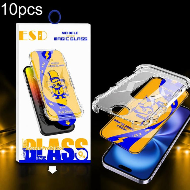10pcs MEIDELE Easy Install Dust-proof Box HD Tempered Glass Film, For iPhone 17e / 16e / 14 / 13 Pro, For iPhone 17 Pro Max, For iPhone 17 / 16 Pro, For iPhone 17 Pro, For iPhone Air, For iPhone 16 Pro Max, For iPhone 16 Plus / 15 Plus, For iPhone 16 /...