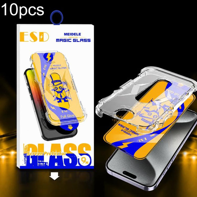 10pcs MEIDELE Easy Install Dust-proof Box HD Tempered Glass Film, For iPhone 17e / 16e / 14 / 13 Pro, For iPhone 17 Pro Max, For iPhone 17 / 16 Pro, For iPhone 17 Pro, For iPhone Air, For iPhone 16 Pro Max, For iPhone 16 Plus / 15 Plus, For iPhone 16 /...