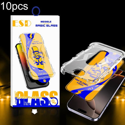 10pcs MEIDELE Easy Install Dust-proof Box HD Tempered Glass Film, For iPhone 17e / 16e / 14 / 13 Pro, For iPhone 17 Pro Max, For iPhone 17 / 16 Pro, For iPhone 17 Pro, For iPhone Air, For iPhone 16 Pro Max, For iPhone 16 Plus / 15 Plus, For iPhone 16 /...