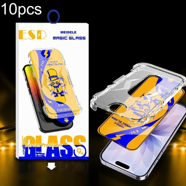 10pcs MEIDELE Easy Install Dust-proof Box HD Tempered Glass Film, For iPhone 17e / 16e / 14 / 13 Pro, For iPhone 17 Pro Max, For iPhone 17 / 16 Pro, For iPhone 17 Pro, For iPhone Air, For iPhone 16 Pro Max, For iPhone 16 Plus / 15 Plus, For iPhone 16 /...