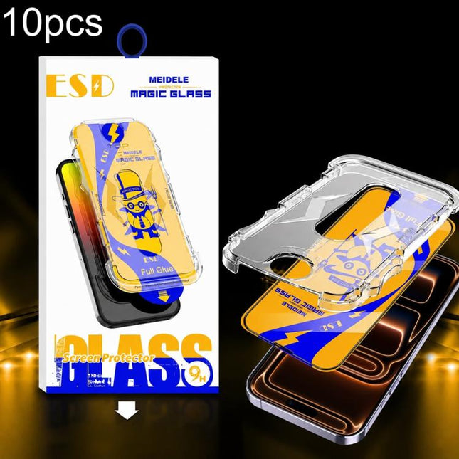 10pcs MEIDELE Easy Install Dust-proof Box HD Tempered Glass Film, For iPhone 17e / 16e / 14 / 13 Pro, For iPhone 17 Pro Max, For iPhone 17 / 16 Pro, For iPhone 17 Pro, For iPhone Air, For iPhone 16 Pro Max, For iPhone 16 Plus / 15 Plus, For iPhone 16 /...